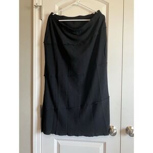 GORGLITTER Pencil Skirt Women XL Black NWT Crinkle Layered Trim Midi C483